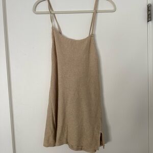Handmade 100% Cotton Knit Slip Dress – Beige Spaghetti Strap Tunic – Size S